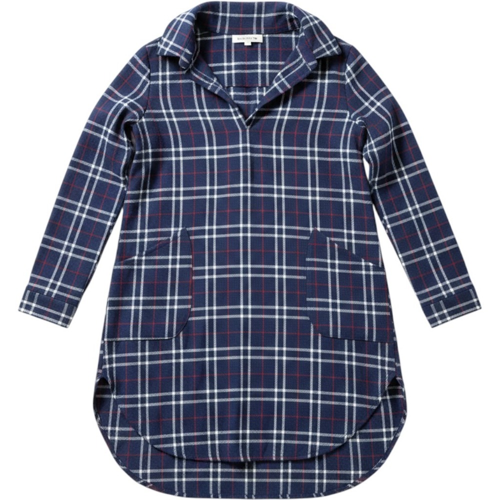 By Together Navy Blue Plaid Tunic Dress Long Sleeve Pockets L2050 Mens Size M